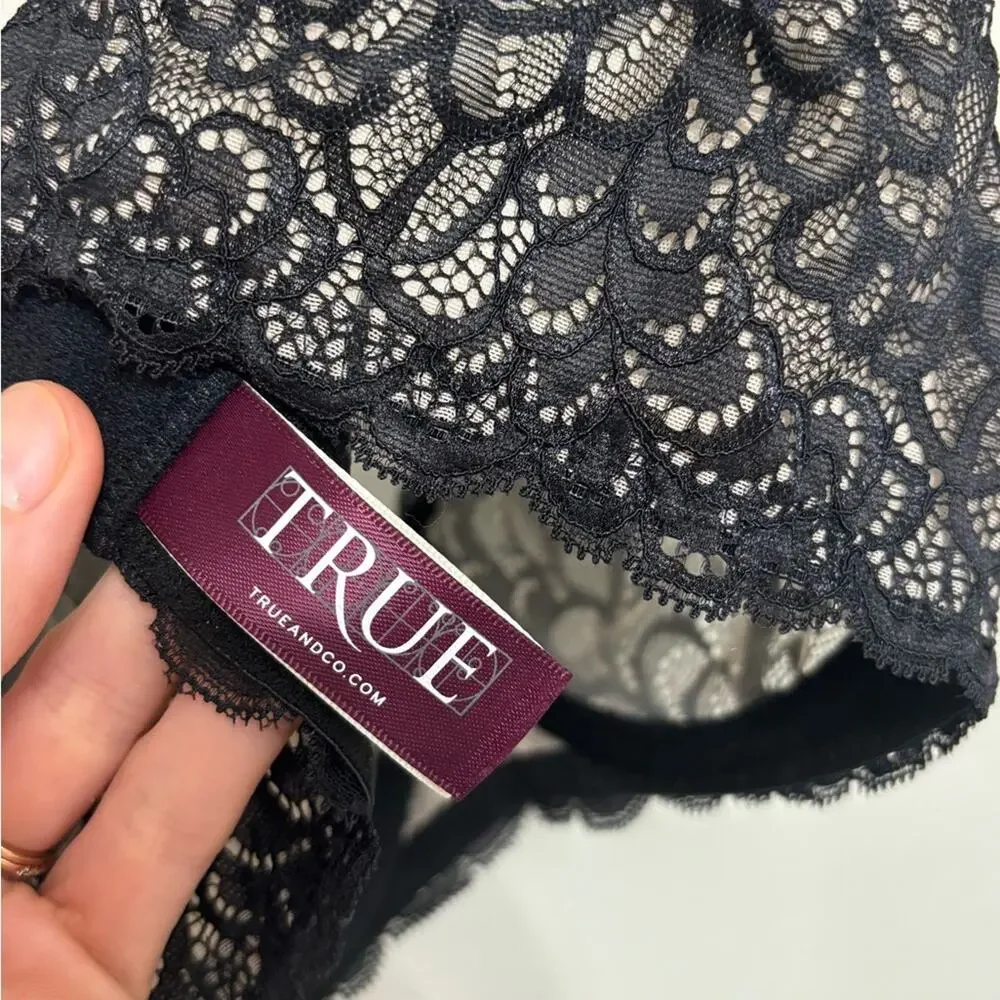NEW True & Co. Gramercy Balconette Bra in Black Lace - Size 34B